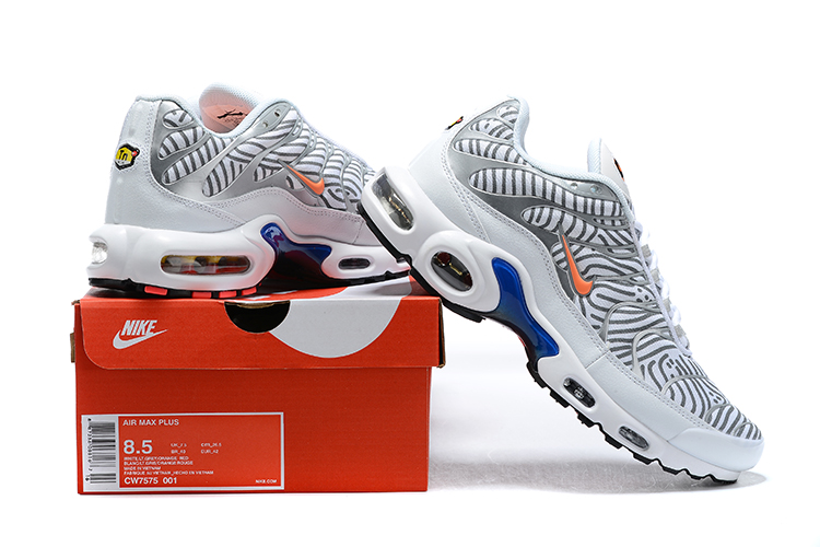 2021 Nike Air Max Plus Zebra Black White Blue Running Shoes